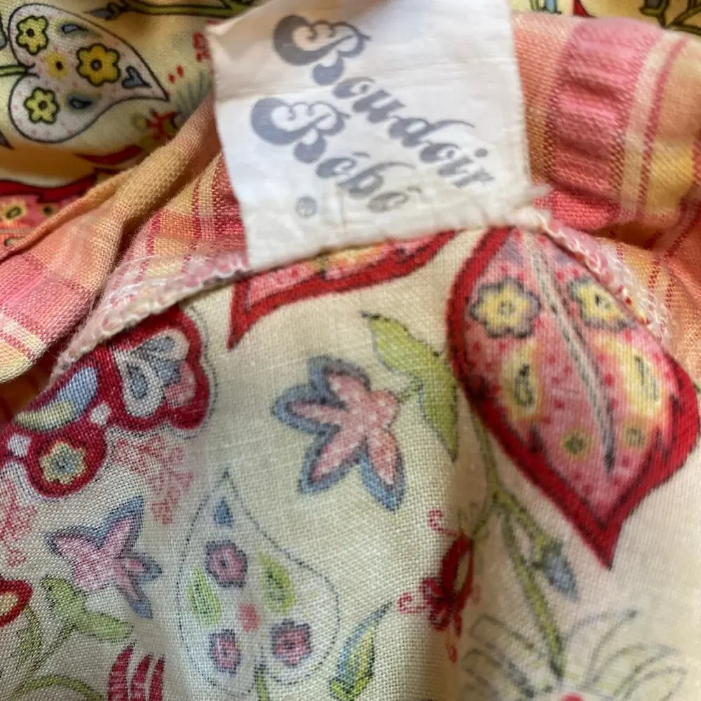 Vintage Boudoir Bebe Womens XL Pink Cream Red Floral Sleepwear Long Cotton Robe